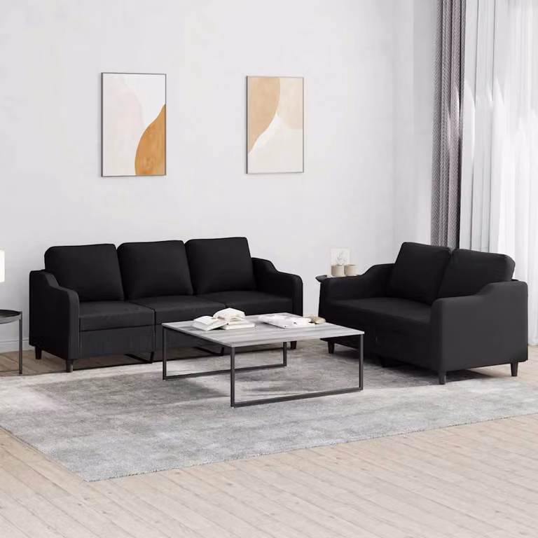 Set di divani vidaXL composto da un divano a 2 posti e uno a 3 posti, colore nero in tessuto con cuscini inclusi e design moderno per il tuo soggiorno