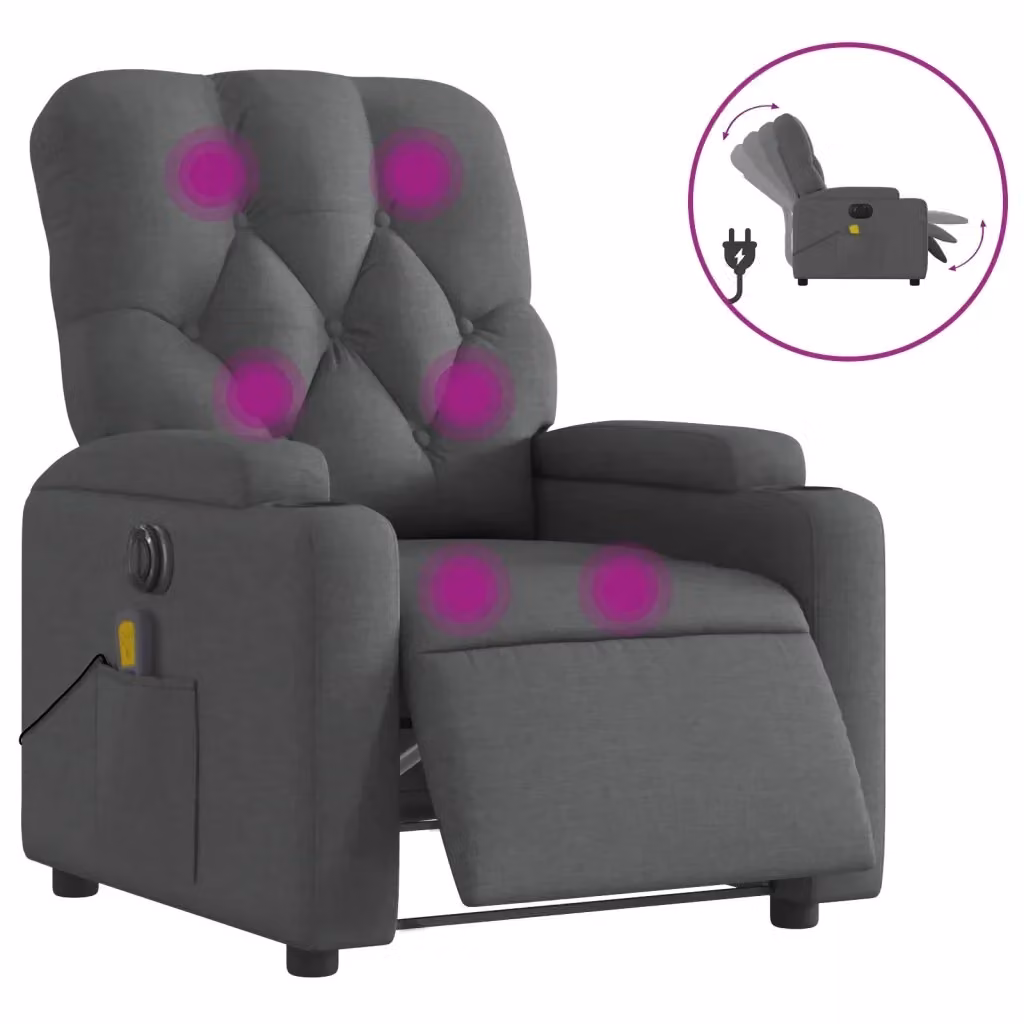 vidaXL Poltrona Reclinabile Elettrica con Massaggio in Tessuto Grigio – 2