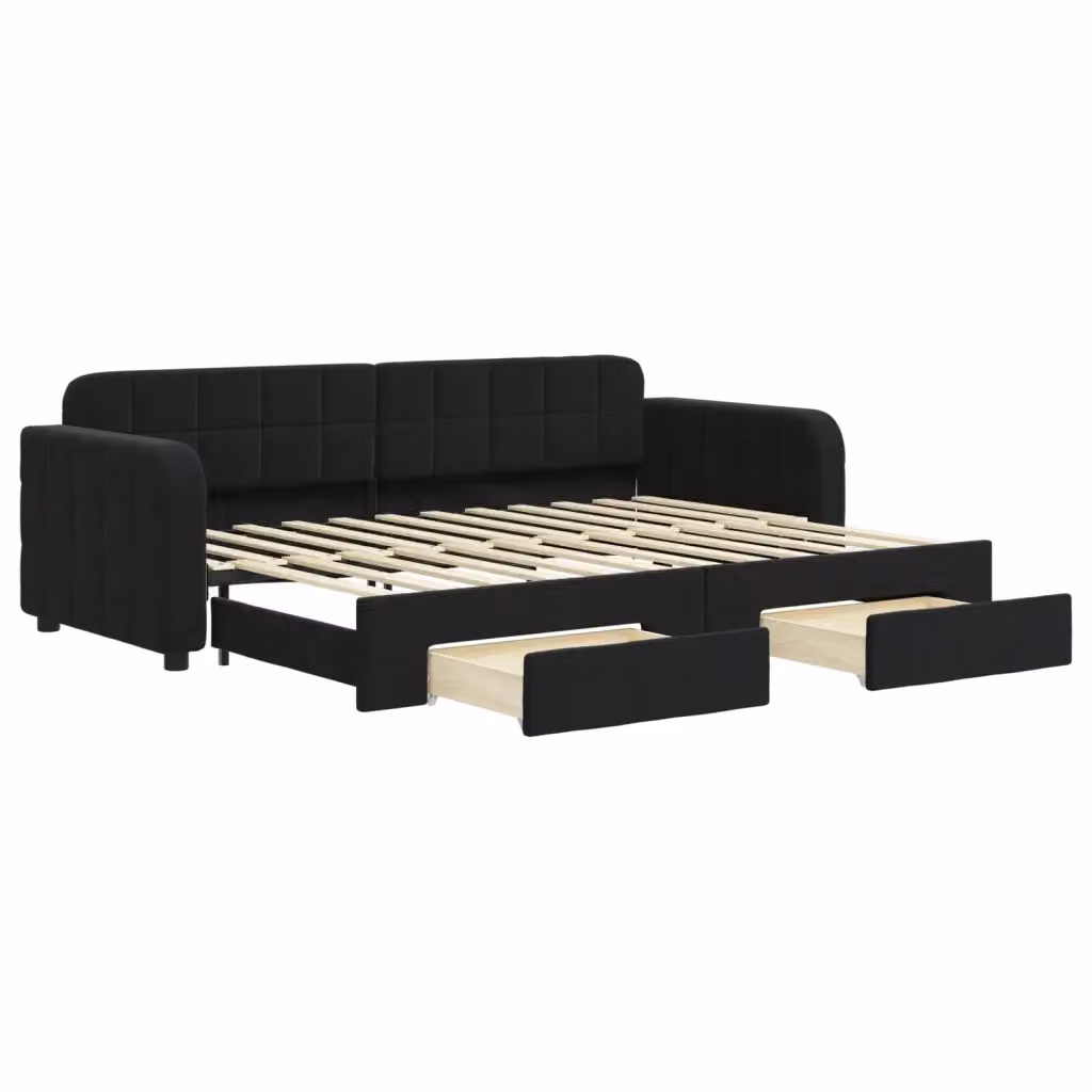 Divano Letto Estraibile vidaXL in Velluto Nero con Cassetti per Soggiorno e Camera da Letto L/P: 80 x 200 cm – 2