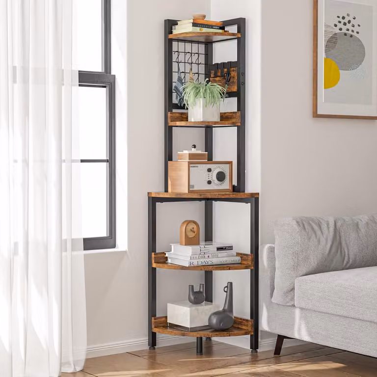 Libreria in metallo, 5 ripiani, 40x40x152 cm, scaffale angolare per soggiorno