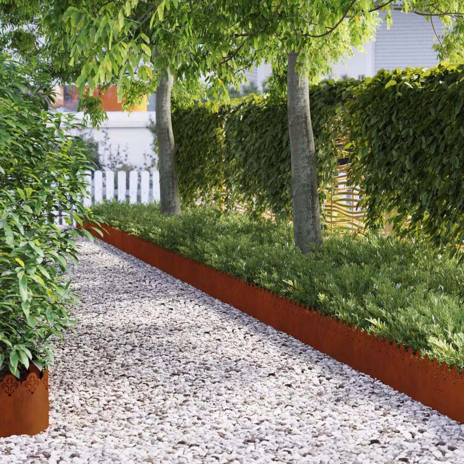 Set di 20 bordure per prato vidaXL in acciaio Corten color marrone, L/P/H: 103 x 0,05 x 22 cm
