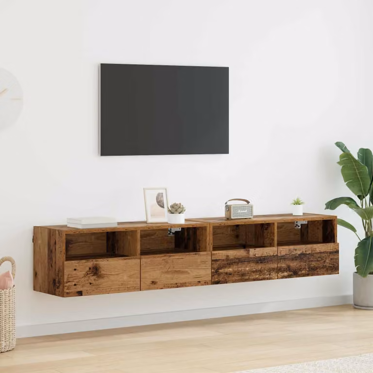 Set di 2 mobiletti TV da parete vidaXL in legno marrone effetto legno vecchio, design moderno con scomparti multimediali, L/P/H: 80 x 30 x 30 cm