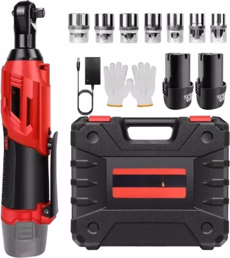 Chiave elettrica a cricchetto a batteria – 12 V – 200 Nm – 2 batterie da 1500 mAh – 7 prese – 3/8"