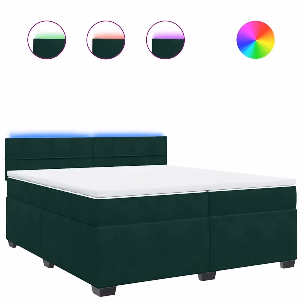 Letto Ibrido vidaXL con Giroletto a Molle e Materasso in Velluto Verde Scuro e Bianco, L/P: 200 x 200 cm – 2