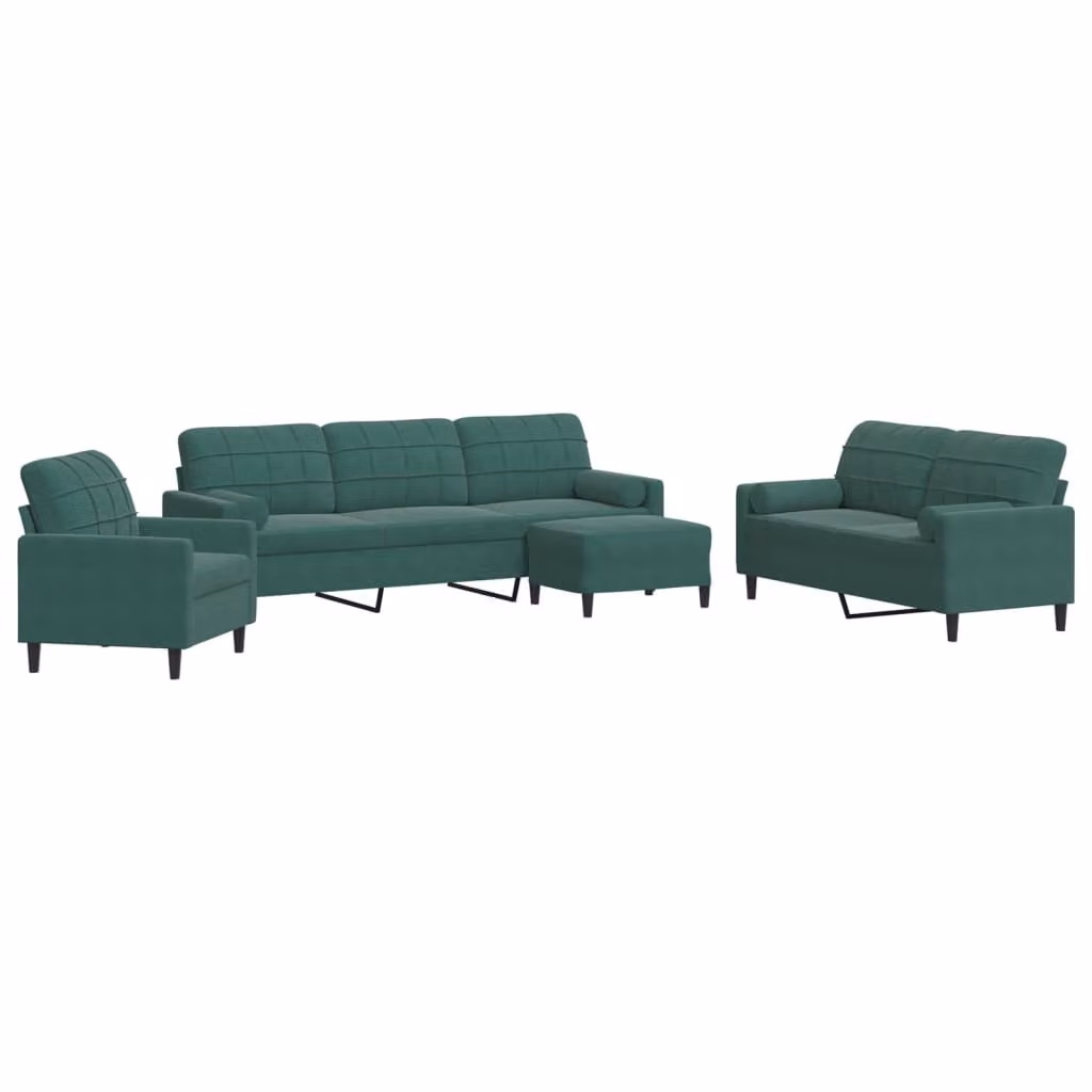 Maison Exclusive - Set divano 4 pezzi con cuscini e cuscini cervicali in velluto verde scuro