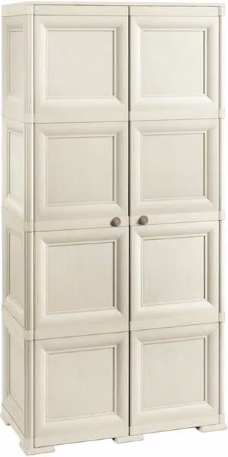 Armadio Tontarelli a 4 Moduli in Plastica con Effetto Legno, Mobile Contenitore Multiuso per Salotto, Terrazza o Balcone, Bianco, L: 79 cm, P: 43 cm, H: 164 cm – 1