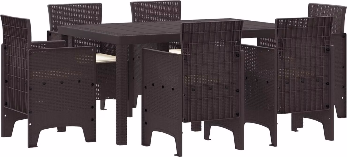 Maison Exclusive - Set da pranzo per esterno, 7 pezzi, rattan sintetico "Polt", color marrone