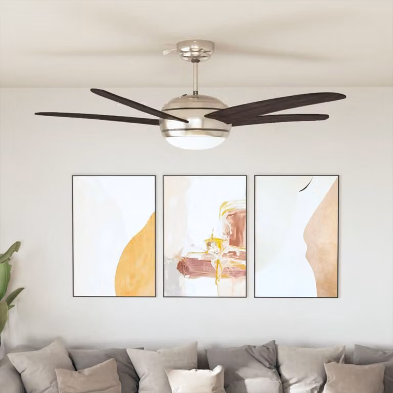 vidaXL Ventilatore da Soffitto Moderno con Luce e Telecomando, Marrone e Cromo, Diametro: 128 cm
