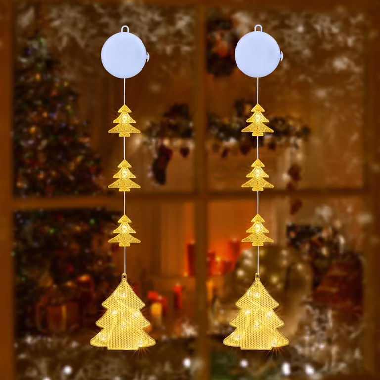 Catena luminosa a LED a forma di albero di candele, set da 2, luce bianco caldo, alimentazione a batteria, con timer