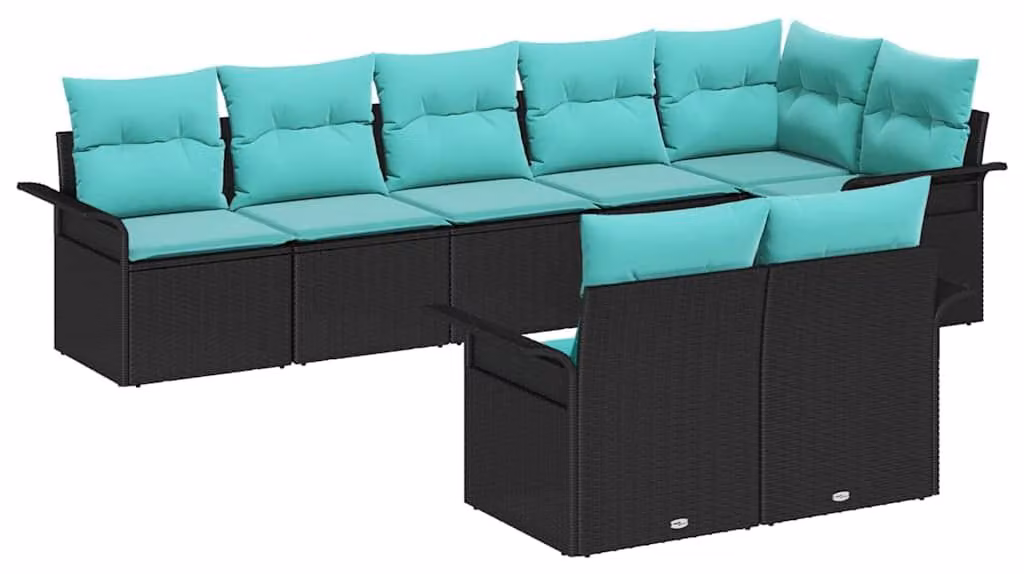 Set Divano da Giardino con archiviazione 8 pcs Nero polyrattan
