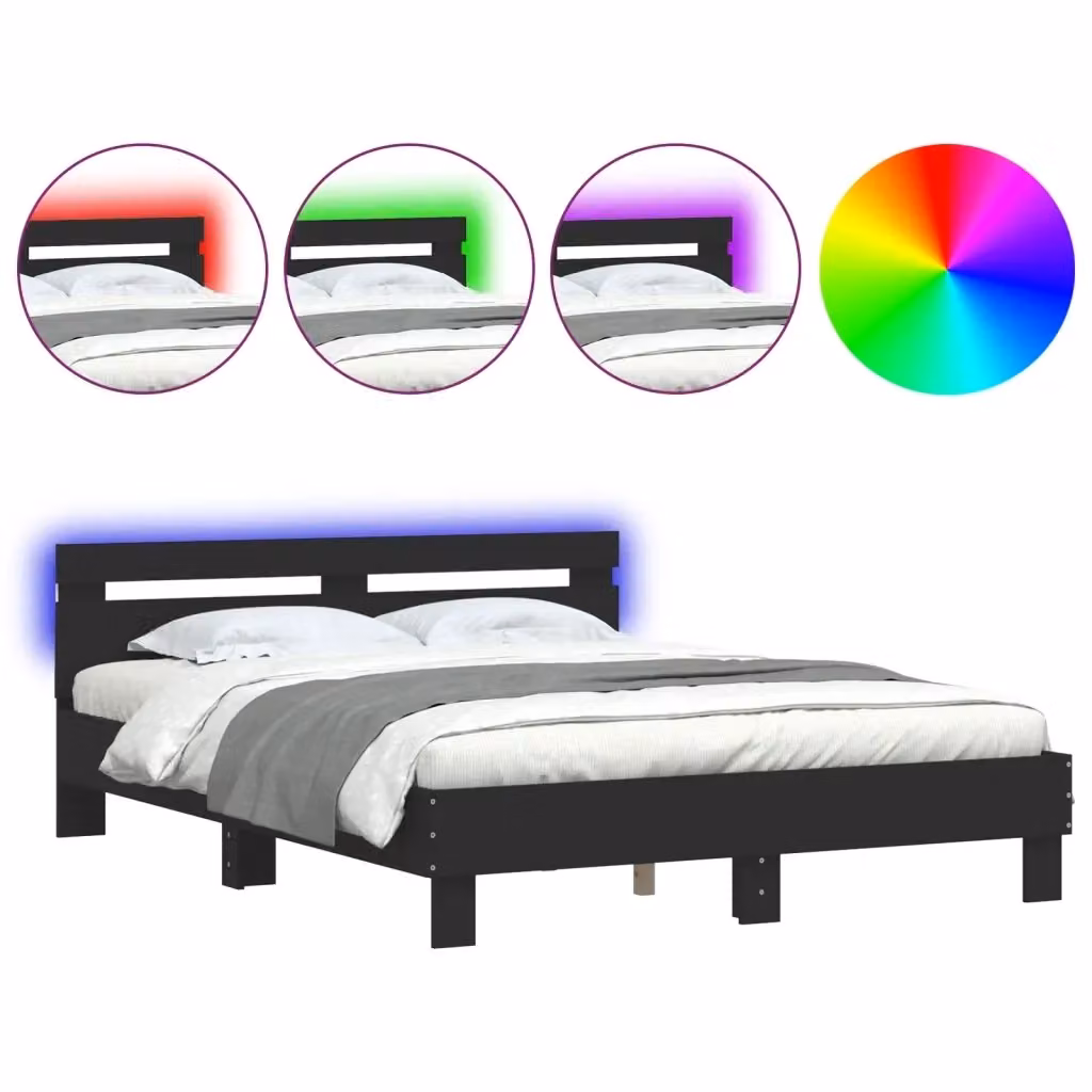 Letto con illuminazione LED e porte di ricarica USB vidaXL, Nero, L/P/H: 150 x 200 x 70 cm – 2