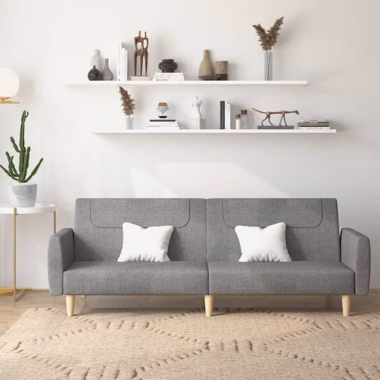 vidaXL Divano Letto Click-Clack Moderno in Tessuto Grigio con Struttura in Legno Solido e Poggiatesta Regolabile