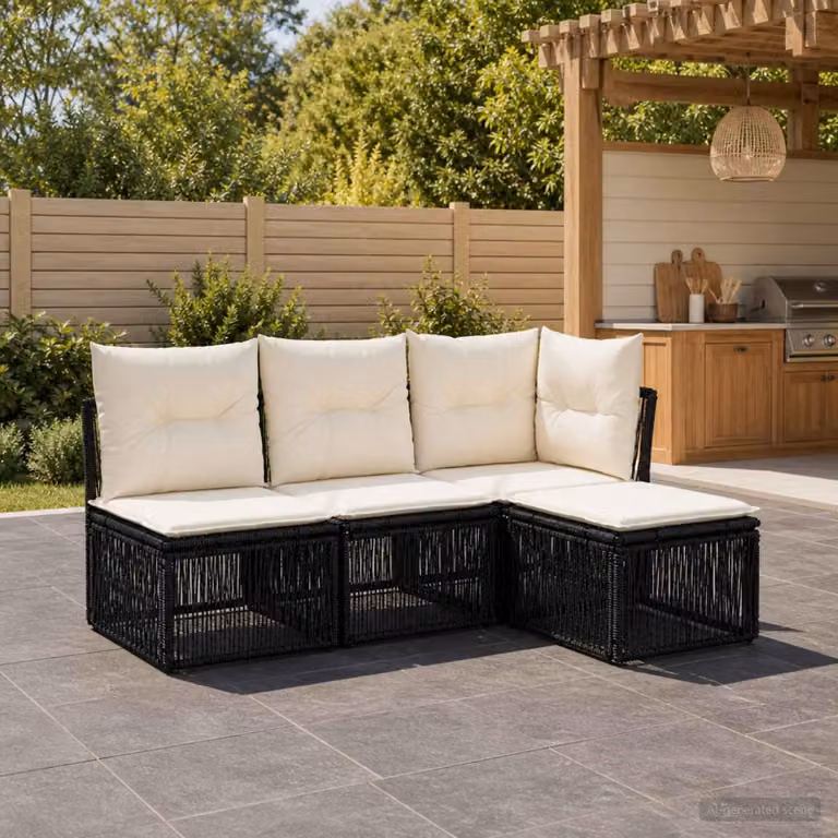 Maison Exclusive - Set da giardino composto da 4 pezzi, divano in rattan sintetico nero