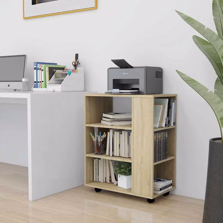 Mobiletto con Ruote vidaXL in Legno Multistrato Rovere Sonoma, L 60 cm x P 35 cm x H 75 cm
