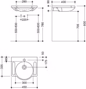 HEWI 950.11.501 Lavabo, L:450 mm, P:400 mm,