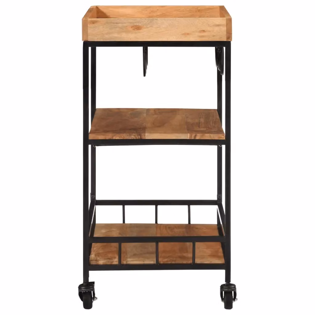 Carrello da Bar Industrial vidaXL in Legno di Acacia e Metallo, Marrone e Nero, L 60 cm x P 40 cm x H 80 cm – 2
