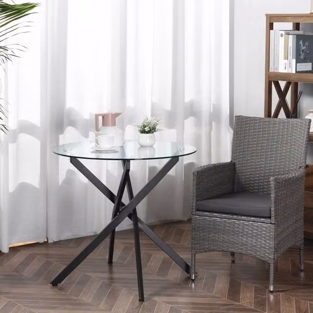 Tavolino rotondo moderno REDOM in vetro nero con struttura in metallo L: 80 cm, P: 80 cm, H: 75 cm