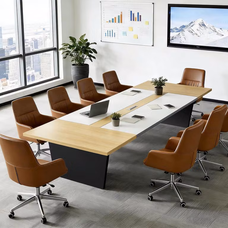 Tavolo da conferenza per ufficio, dimensioni 160x80x74 cm, colore nero e bianco, struttura robusta, piano del tavolo di 2,5 cm di spessore