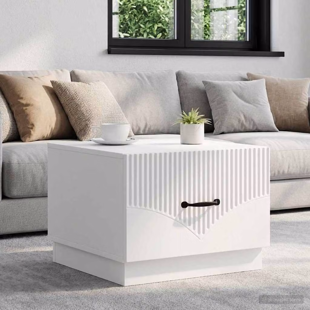 vidaXL Tavolino da salotto moderno Bianco in legno MDF L: 49 cm, P: 50 cm, H: 37 cm