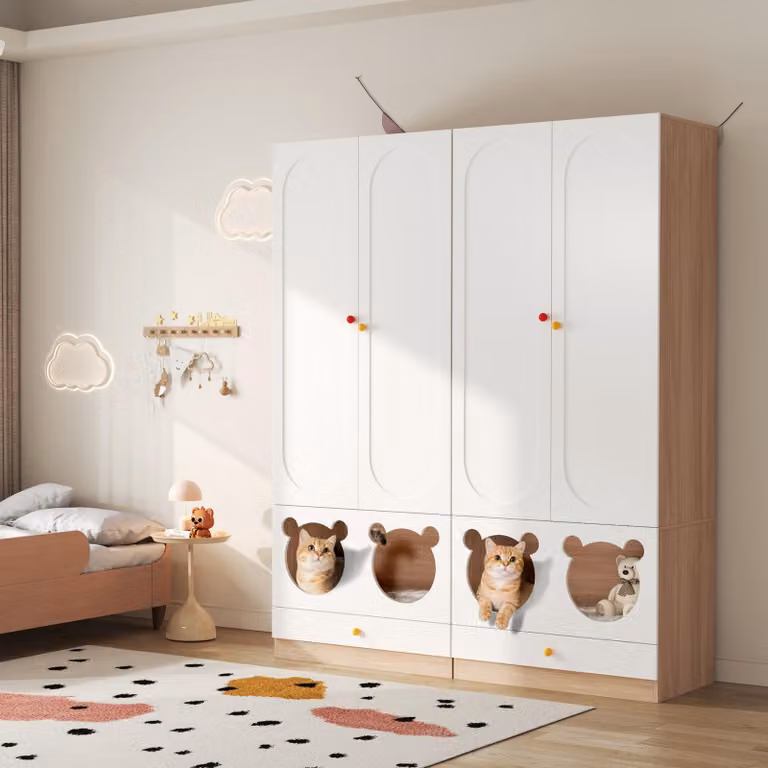 Armadio angolare Flieks Armadio a 2 pezzi con barra e ripiano, armadio contenitore con letto per gatti, 160x50x200cm, bianco