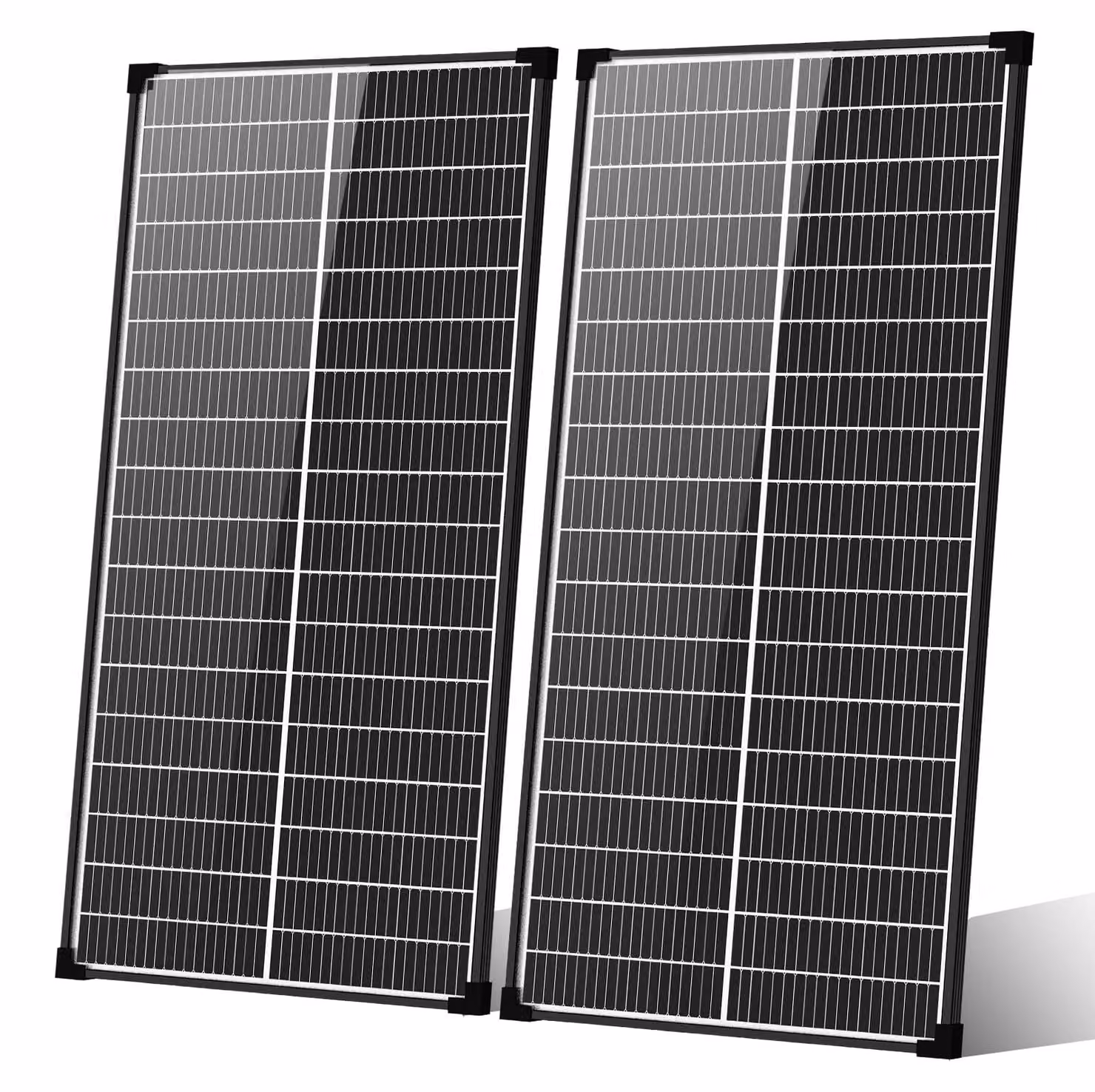 Kit di pannelli solari da 200W, composto da 2 pannelli bifacciali da 100W ciascuno, di tipo N, con un'efficienza del 25,6% e grado di protezione IP68