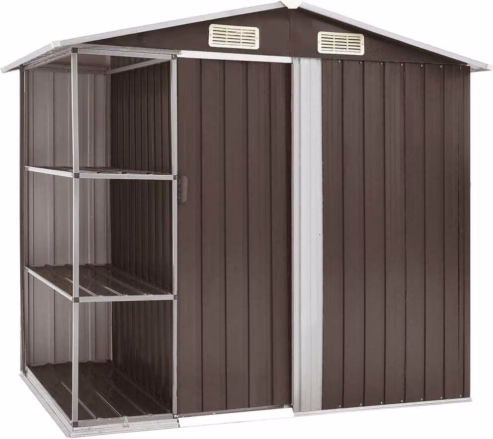 Capanno da Giardino con Scaffali Marrone 205x130x183 cm Ferro