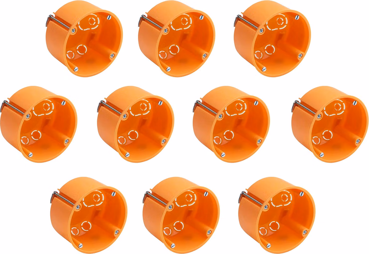 Scatola da incasso Meister - profondità 60 mm - arancione - 10 pezzi - foro fresato Ø 68 mm - Per l'installazione di interruttori e prese / Scatola di derivazione / Scatola per interruttori / Scatola per apparecchi da parete / 7464220