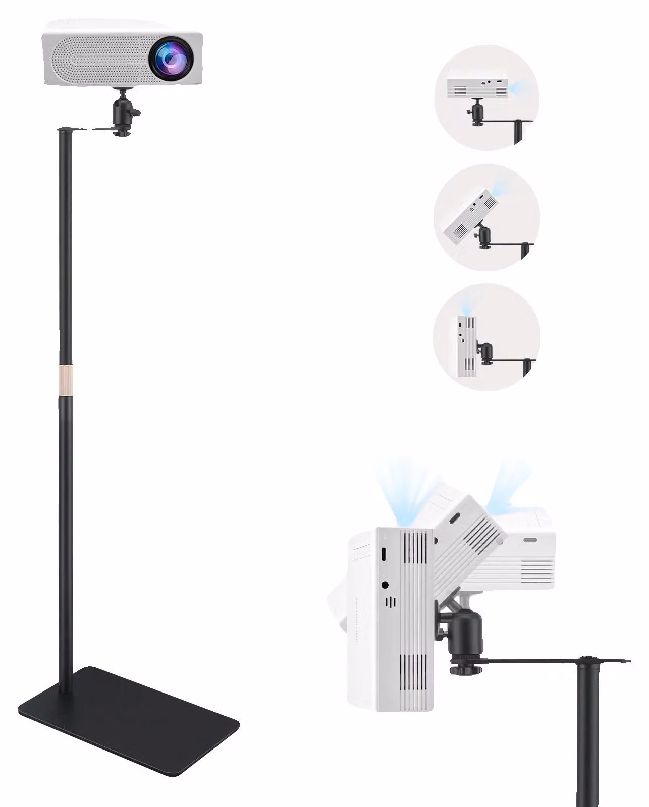 Supporto per proiettore, regolabile in altezza da 30 a 130 cm, rotazione a 360°, solo per posizionamento a terra