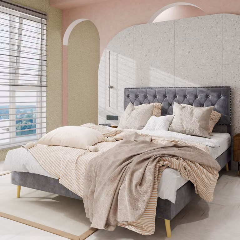 Sweiko Letto moderno minimalista morbido, testata confortevole e morbida, 140x200CM, grigio, mobili multifunzionali per la camera da letto, struttura del letto a contenitore basso non include asta a gas, non include materasso.