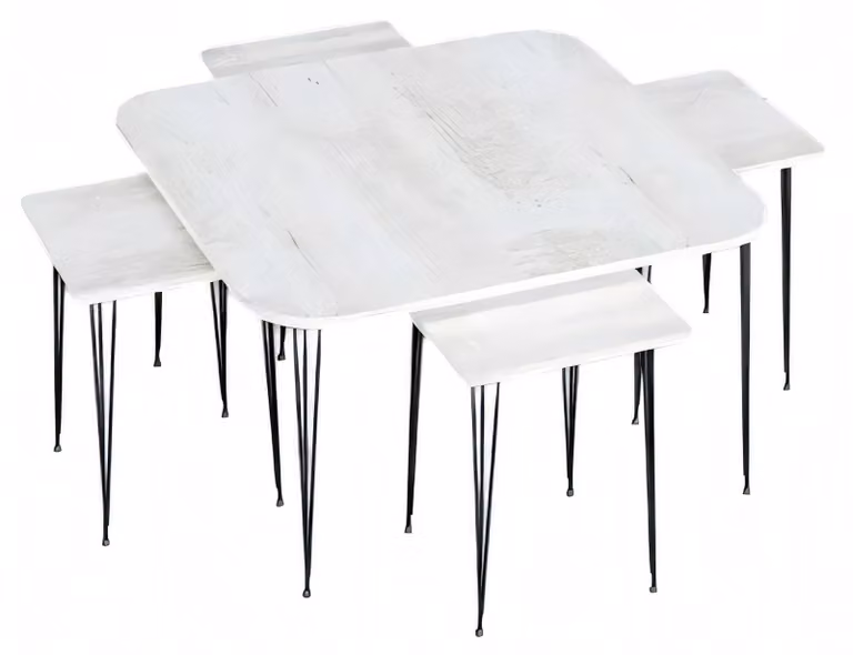 Moderner weißer Holz-Couchtisch mit Beistelltischen im eleganten