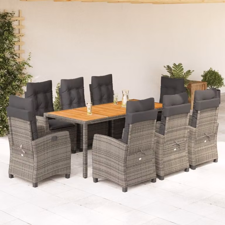 Maison Exclusive - Set da Pranzo da Giardino 9 pz con Cuscini in Polyrattan Grigio