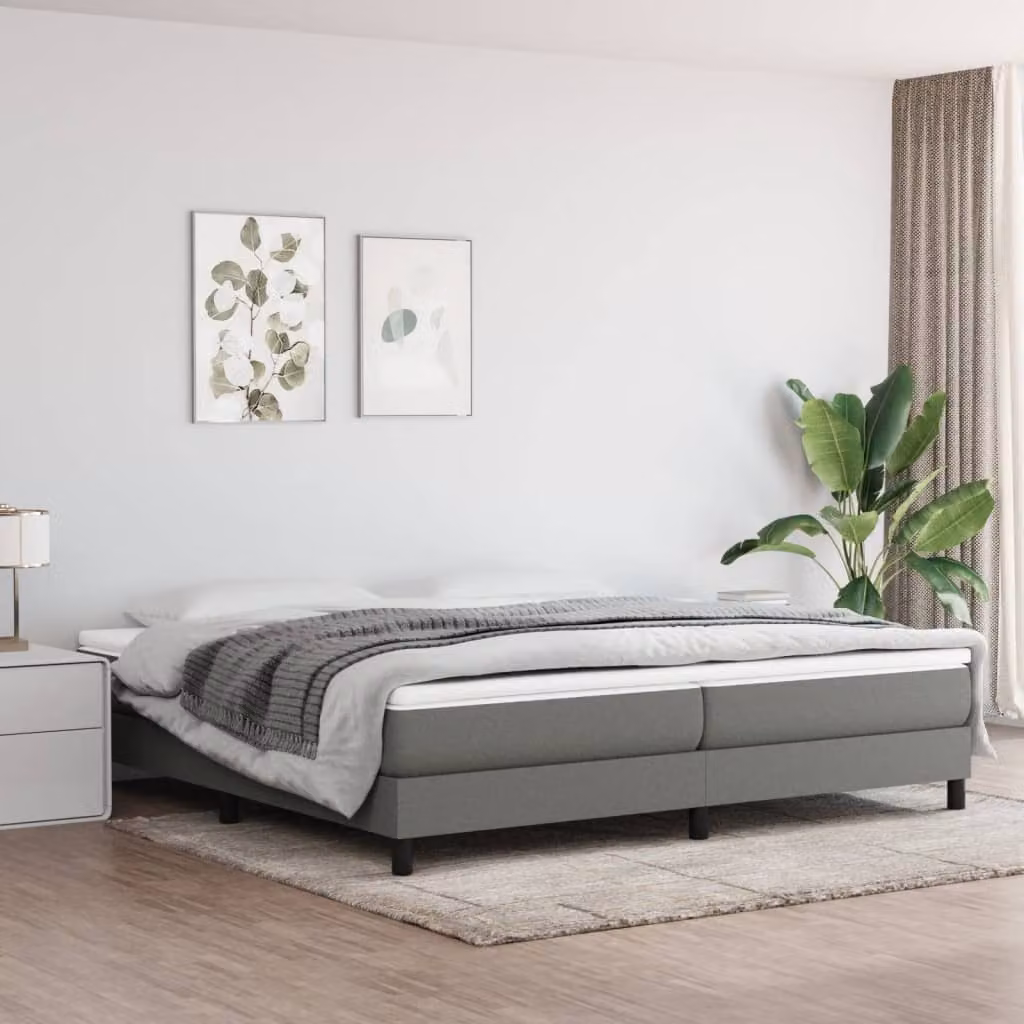 The Living Store Letto a molle con materasso grigio scuro 200x200 cm in tessuto