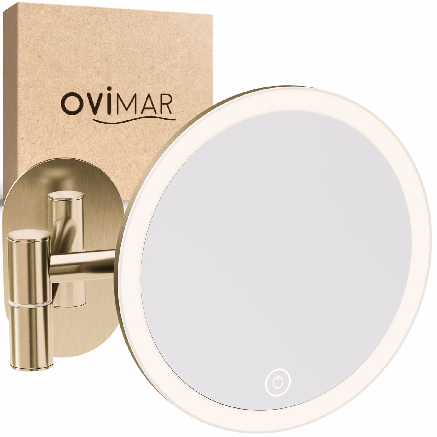 Specchio da trucco con ingrandimento 5x, illuminazione a LED, dimensioni 18x18 cm, colore oro, ricaricabile