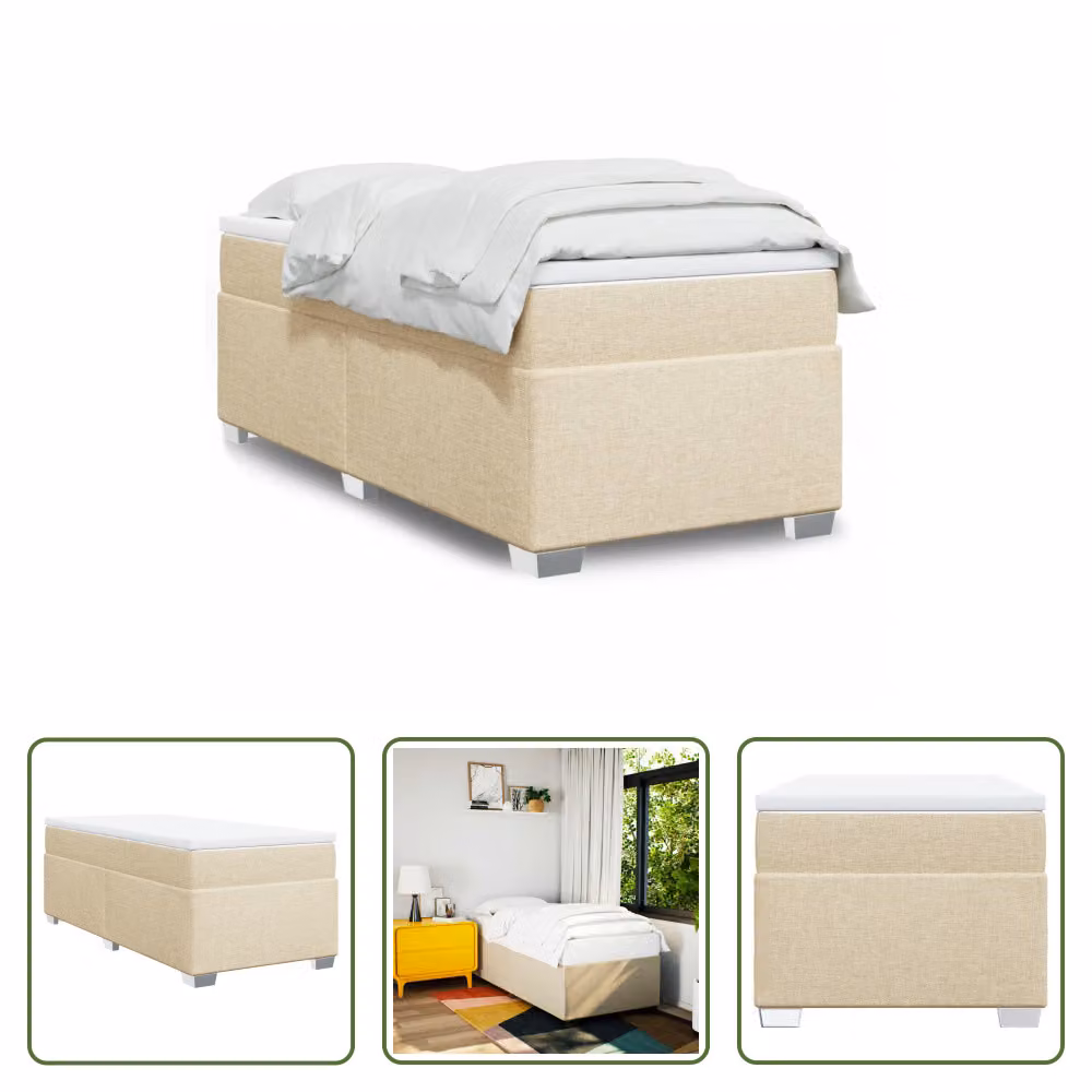 The Living Store Letto a molle insacchettate con materasso crema 80x200 cm in tessuto