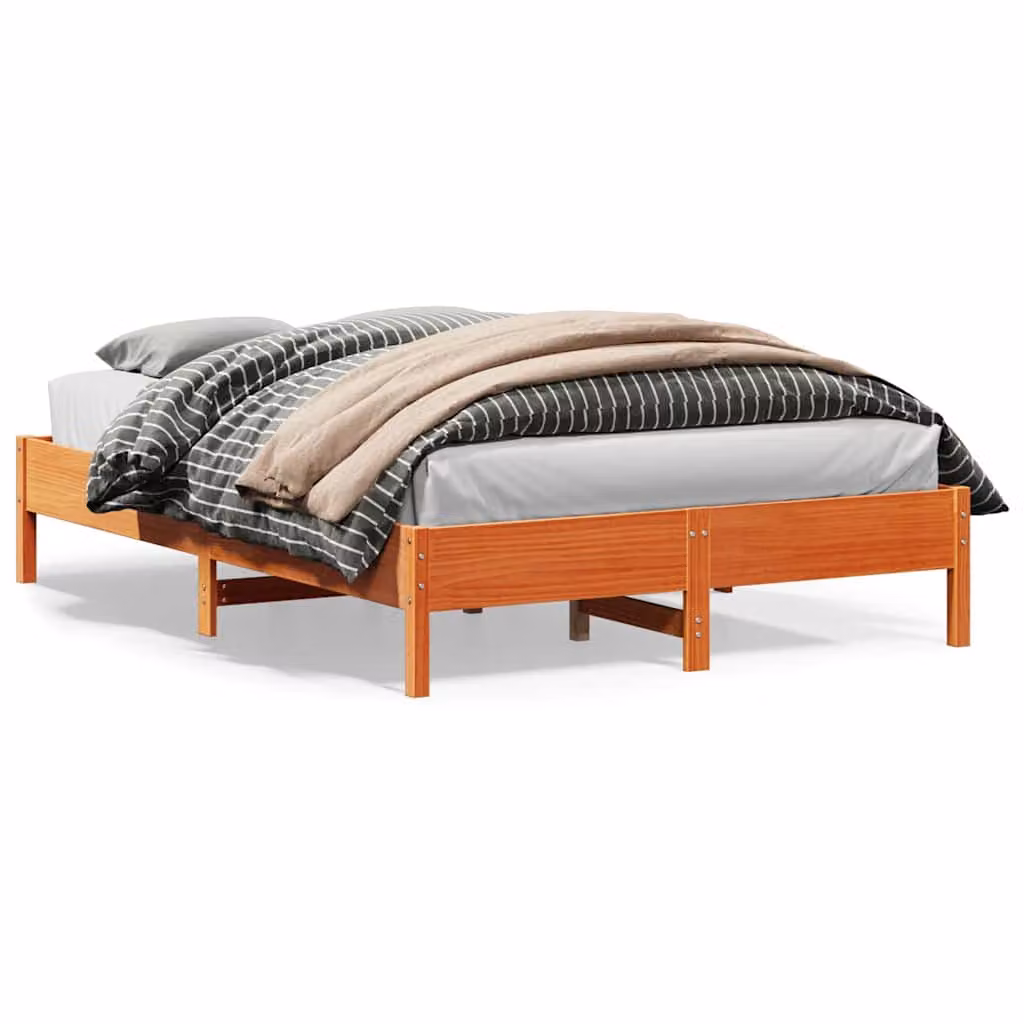 Letto in legno di pino vidaXL color marrone cera con doghe piatte, L/P/H: 160 x 200 x 36,5 cm