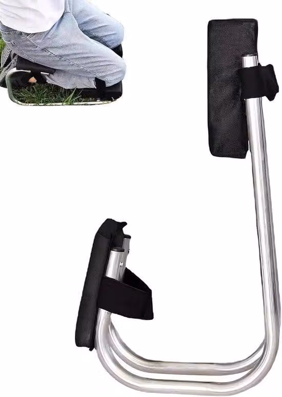 Panca da giardino in acciaio, 24 x 11 pollici, imbottiture per le ginocchia reclinabili, seduta ribaltabile, sedia da giardino con tasche laterali