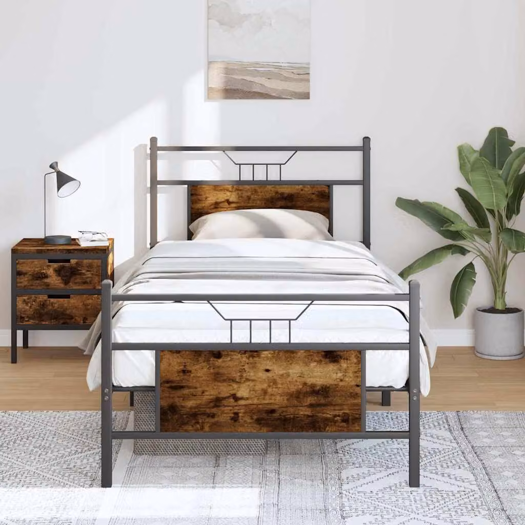 Giroletto senza materasso vidaXL in rovere fumo e metallo, L/P/H: 90 x 190 cm