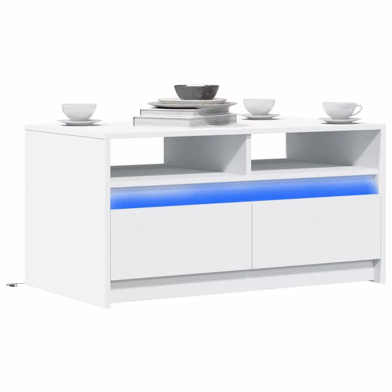 vidaXL Tavolino da Salotto Moderno Bianco con Luci LED in MDF e Laminato L: 90 cm, P: 50 cm, H: 45,5 cm