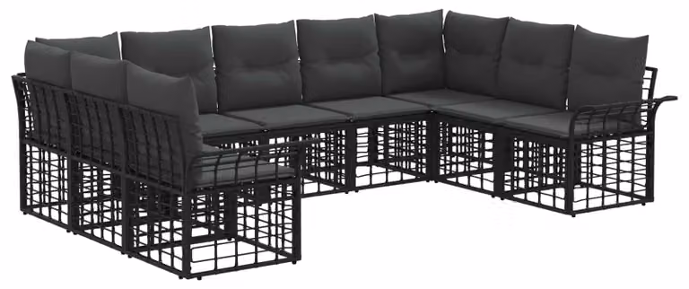 Set di divani da esterno 9 pcs Nero e Grigio scuro Poliestere