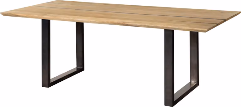 MASSIVMOEBEL24 | Tavolo da pranzo in legno di mango e resina epossidica nera 220x100x76 laccato natur / gambe a U antracite lucido EPOXY