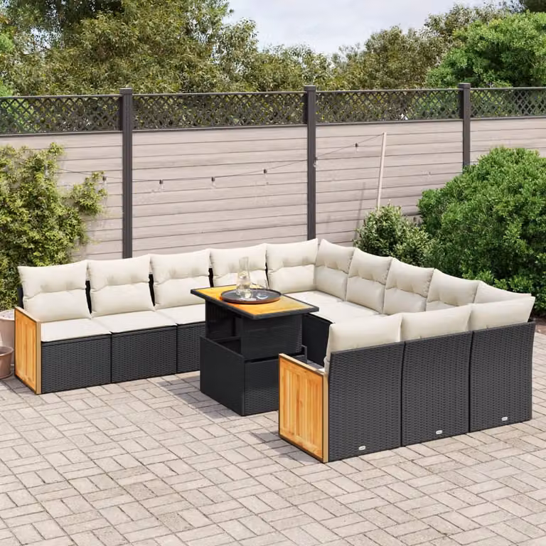 vidaXL Set Divani da Giardino 11 pz in Polyrattan Nero con Cuscini Imbottiti e Tavolino da Esterno