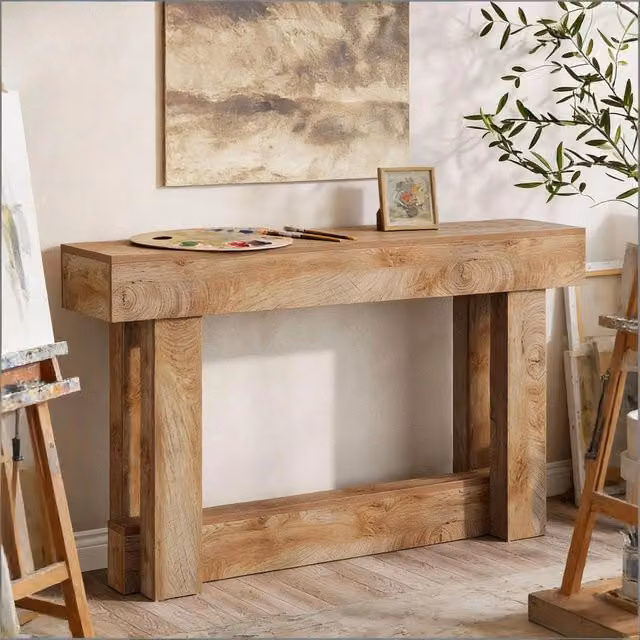 Consolle da ingresso con ripiano inferiore e base a U in pannello truciolare E1 marrone 160 × 30 cm