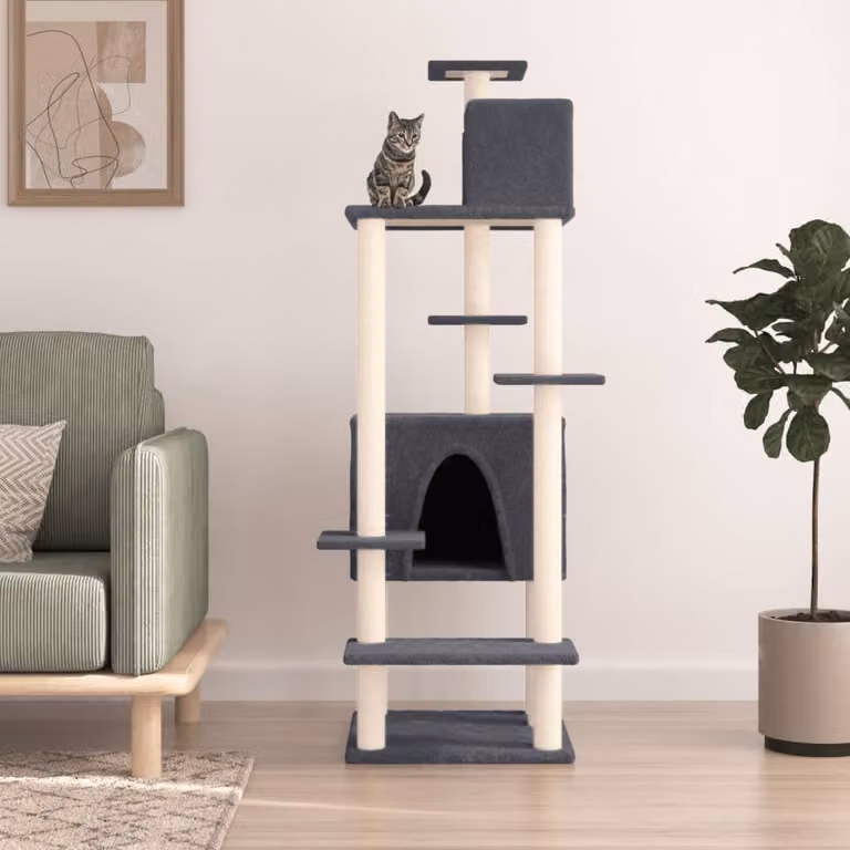 vidaXL Albero per Gatti con Tiragraffi in Sisal Grigio Altezza: 154 cm
