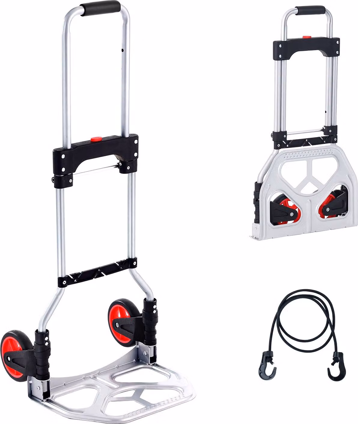 Carrello porta sacchi Pieghevole 80 kg Carrello da trasporto in lega di alluminio e plastica Carrello impilabile con maniglia regolabile 715-930 mm Carrello pieghevole con corda di legatura Dimensioni compatte per lo stoccaggio