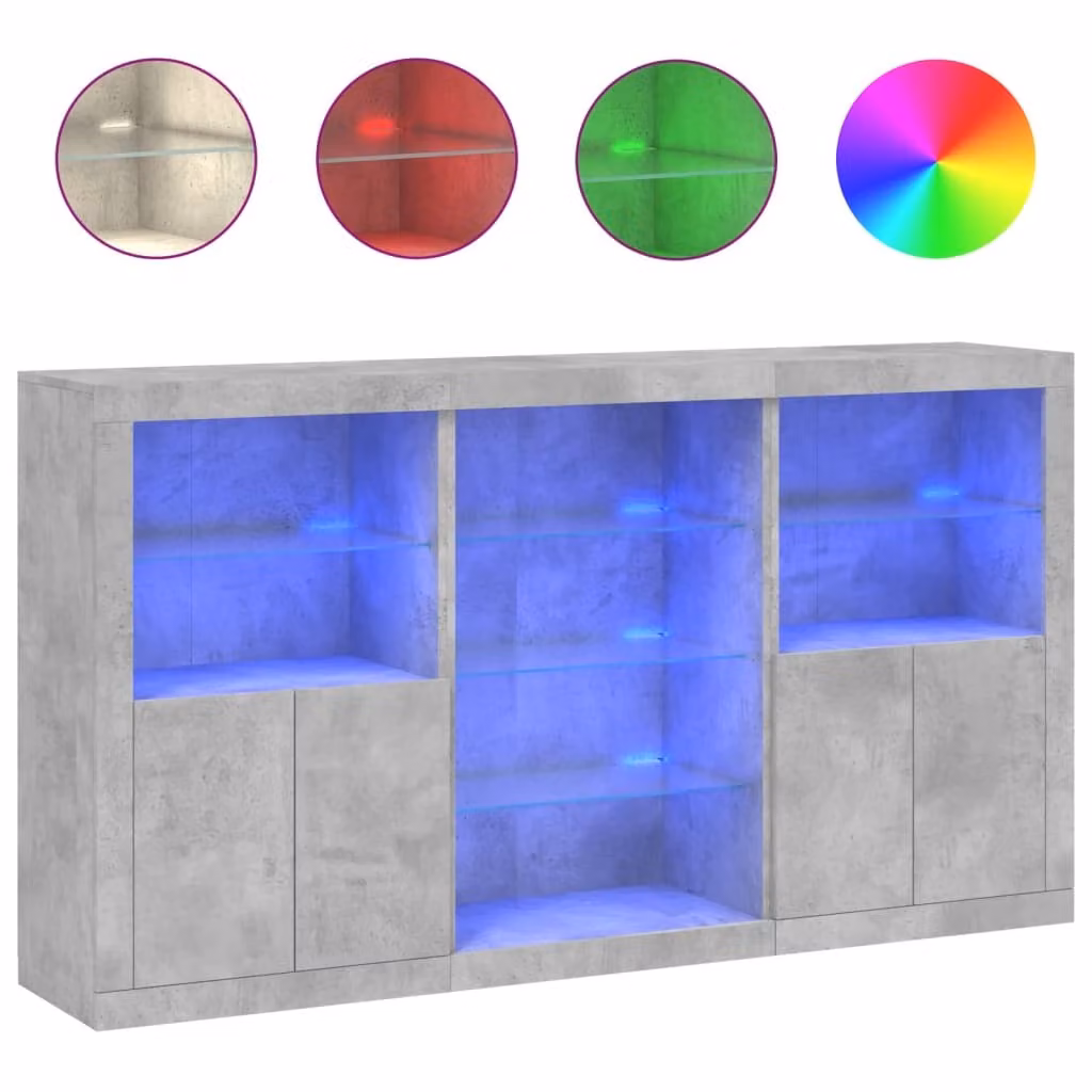 Credenza con Luci LED Grigio Cemento 181,5x37x100 cm