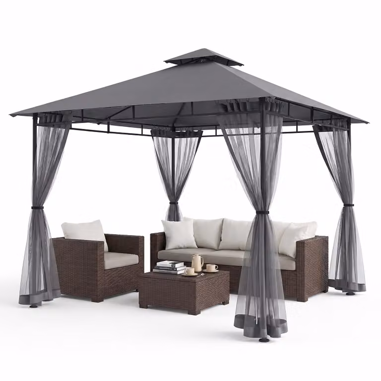 Sekey Gazebo da giardino 3×3 m, impermeabile, con doppio tetto, tenda da giardino con zanzariera, protezione UV50+, tenda per feste, tendone