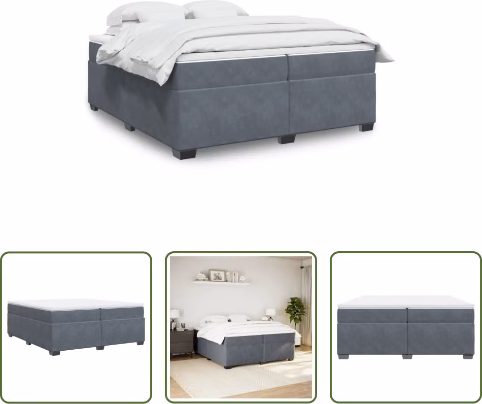 The Living Store Letto a molle con materasso grigio scuro 200x200 cm in velluto
