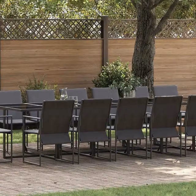 Set da pranzo per giardino vidaXL in acciaio antracite e vetro nero con design minimalista