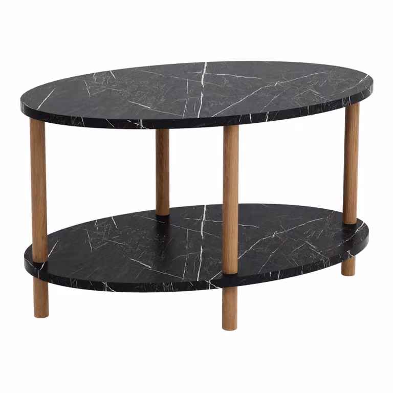 Tavolino In And OutdoorMatch Vanessa - Ovale - 43x70x44 cm - Colori nero e legno - Truciolare e legno di faggio - Design moderno