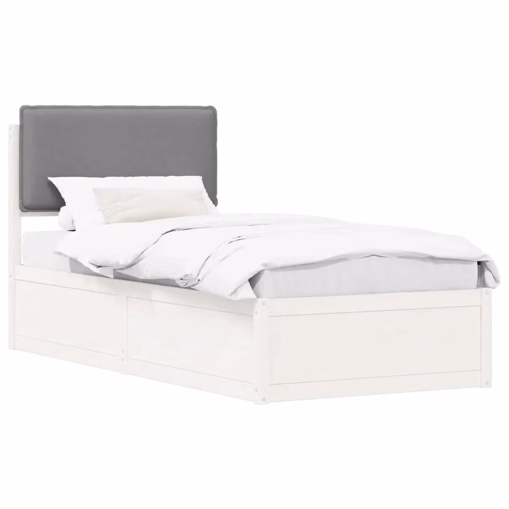 Letto con testiera rivestita e cassetti vidaXL in legno di pino, Grigio e Bianco, L/P/H: 90 x 200 x 95,5 cm